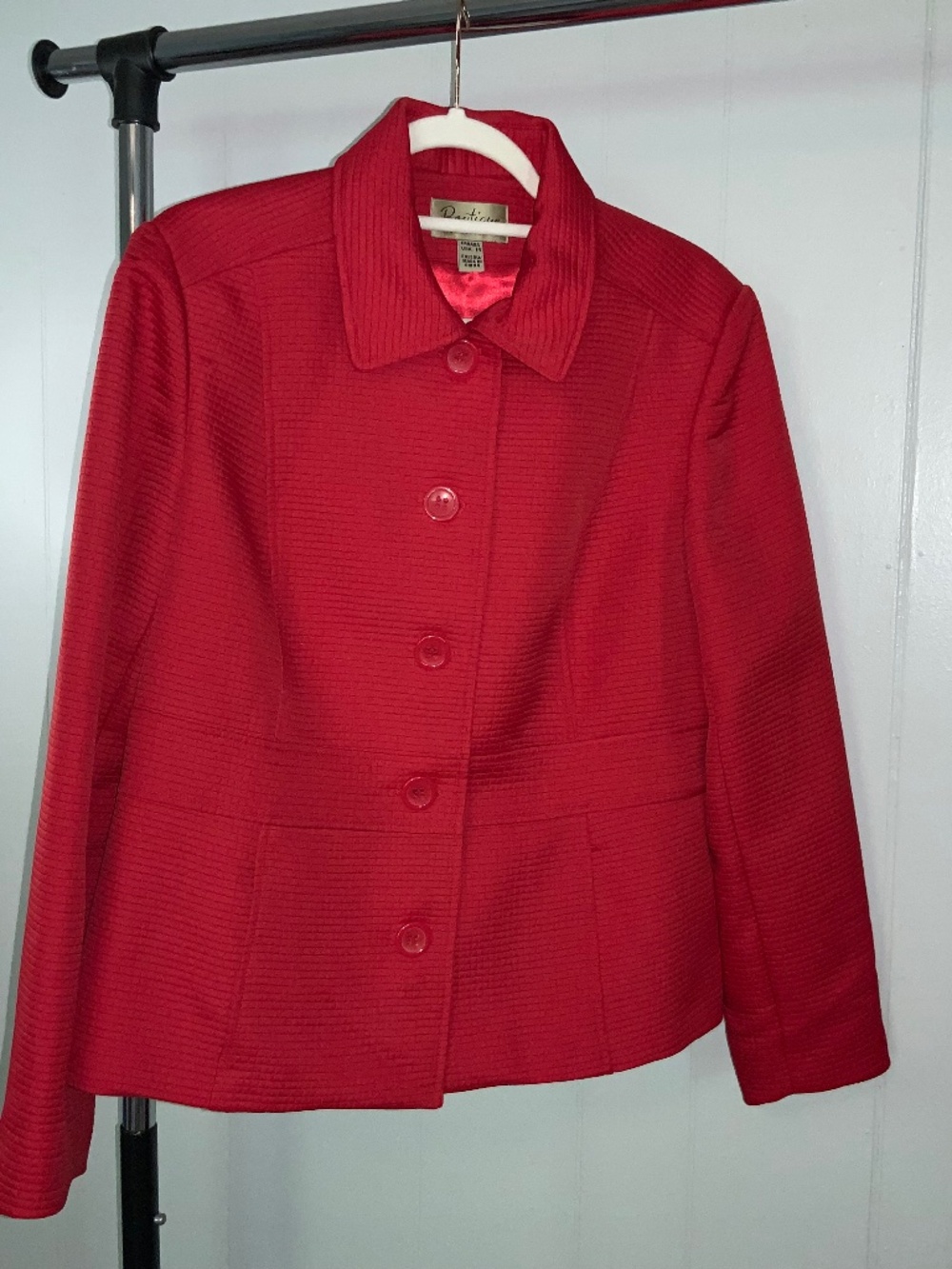 Boutique Essentials red waffle print peplum blazer Sz 14 lined